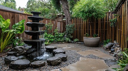 Tranquil Zen Garden with Waterfall Feature