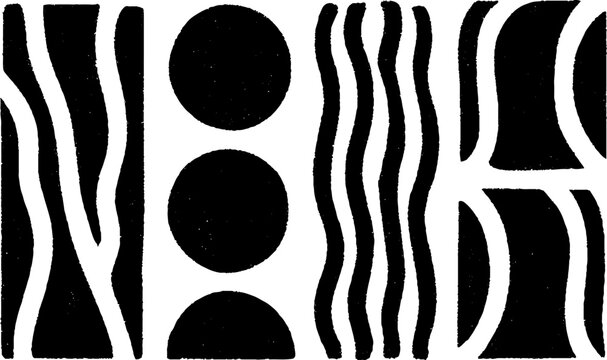 Abstract geometric design with parallel bars, broken grid, and curved patterns