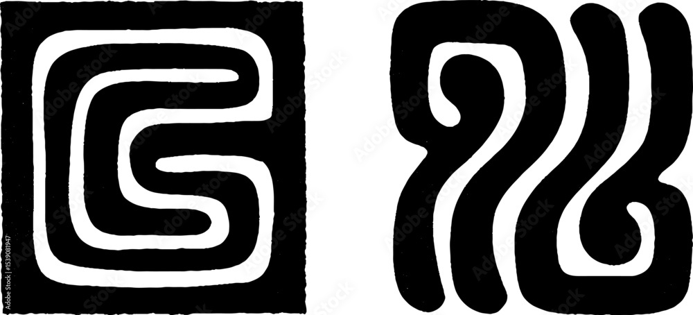Poster abstract rhythmic patterns with square and spiral path design for creative projects