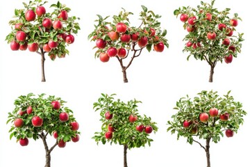 Fototapeta premium Abundant apple trees with vibrant red fruits nature s bounty orchard harvest on White Background. Generative Ai