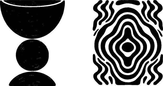 Elegant black glazed skyphos and footed design depiction for art and history themes