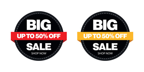 Big Sale Promotion: A bold visual statement of "Big Sale," accentuated by vibrant red and yellow banners that boldly proclaim discounts of up to 50% off, drawing attention to the retail promotion. 
