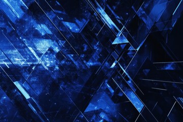 Dynamic blue abstract backdrop with flowing geometric shapes in a captivating visual display, Abstract blue background Photo backdrop with moving and rotating triangle shapes geometric forms