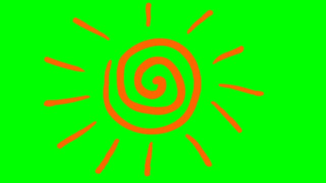 hand drawn animated summer icons set, sun umbrella, ocean wave and seashell on green screen