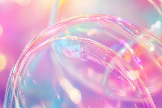 Rainbow chaotic abstract texture visible within soap bubbles swirling in vibrant colors and soft light, Rainbow chaotic abstract texture inside of the soap bubble, abstract closeup