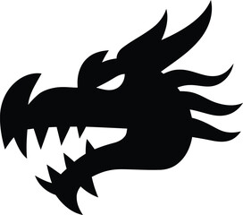 Fierce dragon head silhouette for bold design, Mythical dragon face icon for artwork