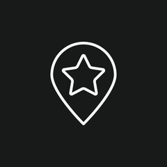 Location Pin with Star on Black Background, Representing Favorite Places or Highlighted Locations, White Outline Icon