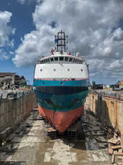 The offshore support vessel is under planned maintenance period (PMP) in dry dock, out of water. It...