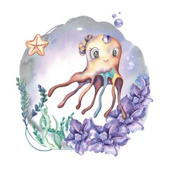 Isolated sea watercolour bright illustration 