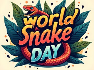 Snake leaves world snake day colorful vibrant illustration
