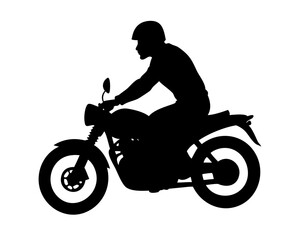 Fototapeta premium Motorcyclist Riding Motorbike Silhouette Vector - Dynamic Biker Illustration for Road Trip Logos, Event Flyers & Moto Apparel, Isolated White
