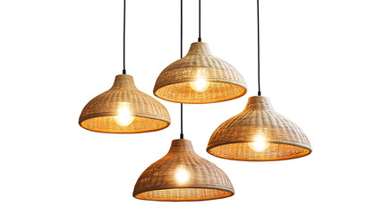 Obraz premium Four Rattan Wicker Ceiling Lamps Warm Light Bulbs image