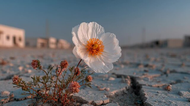 Desert Five-Spot Flower Blooming in Arid Landscape, Resilience and Beauty in Harsh Environment, Conceptual Image of Hope and Perseverance