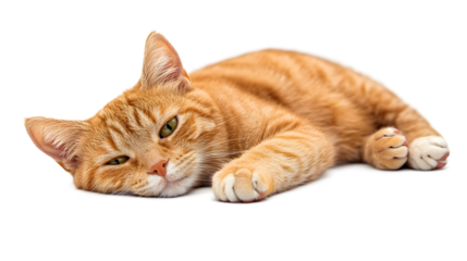 Ginger British Shorthair Cat Relaxing on White Background