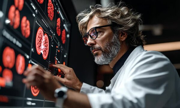 Expert analyzes brain scans in a high-tech lab for research purposes