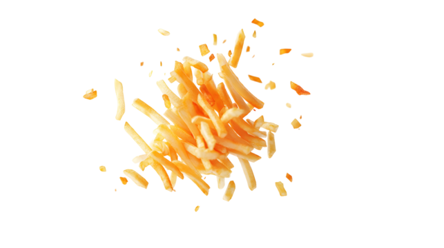 Golden French Fries Levitating Yellow Background potato