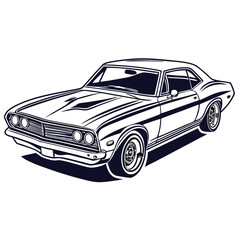 Naklejka premium Clean lines and shadow define a classic muscle car with vintage allure, transparent background