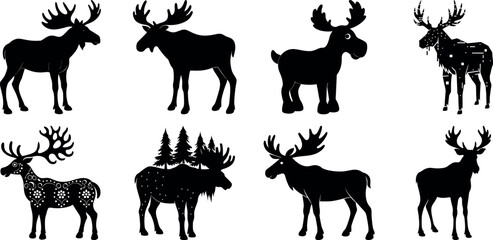 deer silhouette set, abstract-moose-silhouette-design-on-white-background