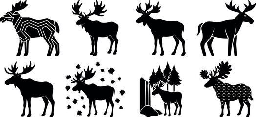deer silhouettes vector, abstract-moose-silhouette-design-on-white-background