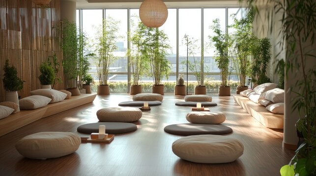 Spacious, serene meditation space with natural light