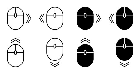 Scroll mouse icon. Scrolling mouse cursor symbol. Cursor navigation icons. Scroll down, up, right, or left icon, mouse set, sign collection navigation symbol. Vector illustrations EPS10