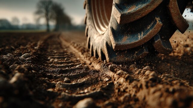 Close-Up of Tractor Tire on Farmland