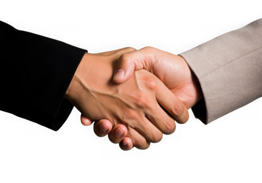 A firm handshake seals the deal, isolated on transparent background