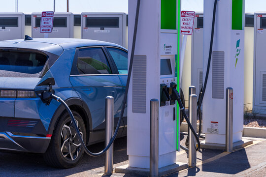Marana, Arizona, September 29, 2023 - Electric Vehicle Charging at Electrify America Station &ndash; Hyundai Ioniq 5