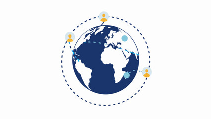 Illustration of a globe with connected people around it showing global communication and networking concept