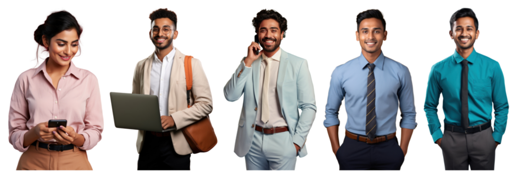 PNG Diverse professionals smiling confidently, element set on transparent background