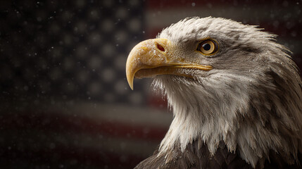 Fototapeta premium American eagle with flag of usa in background 