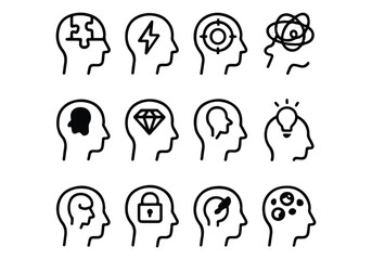 Linear Head Icons Showing Emotional and Mental States.