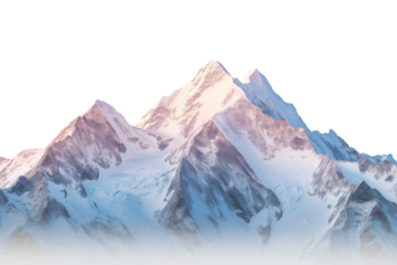 Snowy Mountain Peaks at Sunset Light Isolated on Transparent Background