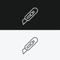 Fototapeta premium Utility Knife or Box Cutter on Black and White Backgrounds, Representing Cutting Tools or Crafting, White Outline Icon