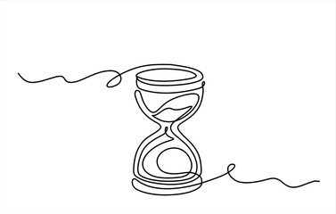 One continuous line drawing of sand hourglass. Vintage timer as Countdown concept in simple linear style.  One line continuous hourglass. Line art hourglass outline. Hand drawn. Editable stroke