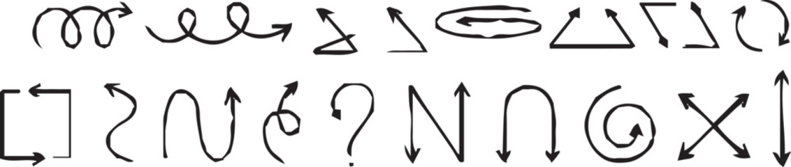 Hand-drawn arrow icon set. A collection of curved