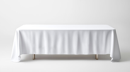 Front shot of white table with draped cloth on white background