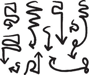 Hand-drawn arrow icon set. A collection of curved