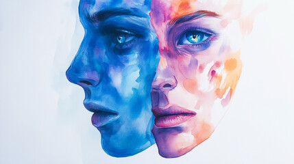 Colorful illustration of a dual personality or bipolar disorder