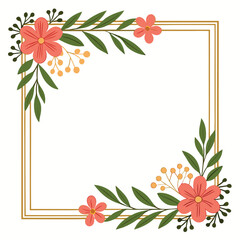 Obraz premium Floral frame design with elegant flowers and green leaves for wedding invitations and cards