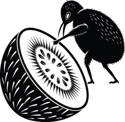 Cute wild animal vector cartoon illustration of a hedgehog with an apple and a nest, and a flying eagle silhouette tribal symbol