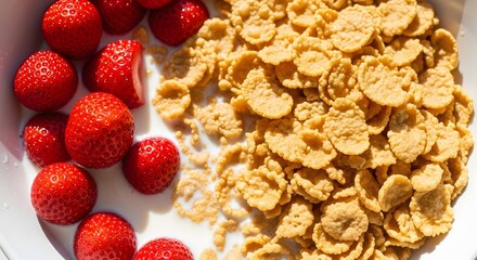 Delicious breakfast cereal with fresh strawberries healthy food concept morning meal tasty and nutritious diet