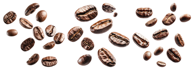 PNG Scattered roasted coffee beans, element set on transparent background