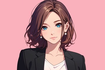 Anime Professional Woman with Expressive Blue Eyes Portrait