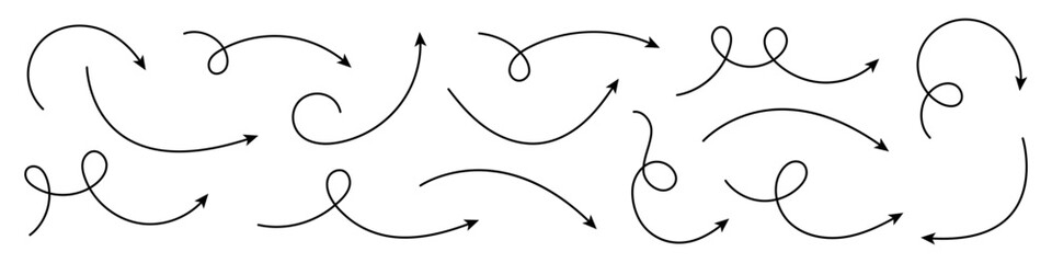 Curved arrows. Set of hand drawn arrows.