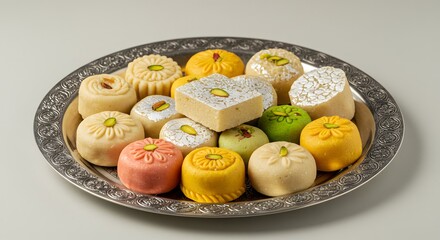 indian food Assorted Indian Sweets: Delicious Motichoor Ladoo, Barfi, and More