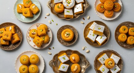 indian food Assorted Indian Sweets: Delicious Motichoor Ladoo, Barfi, and Pedha