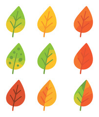Obraz premium Leaf Color Transition Icons. Flat icon set of leaf color transitions: green to yellow gradient, yellow to