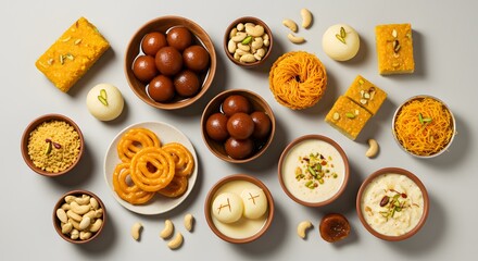 indian food Assorted Indian Sweets and Desserts Platter: Gulab Jamun, Barfi, Jalebi, and More