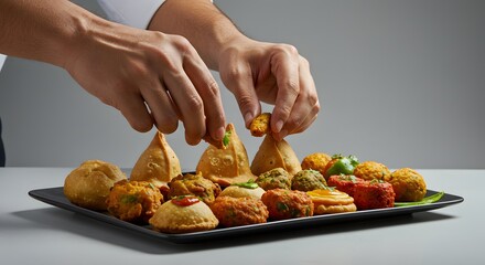 indian food Assorted Indian Street Food Platter: Samosas, Pakoras, and More